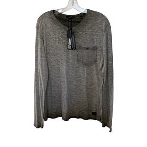 William Rast Men’s Henley Shirt Heather Grey Jersey Long Sleeve Casual